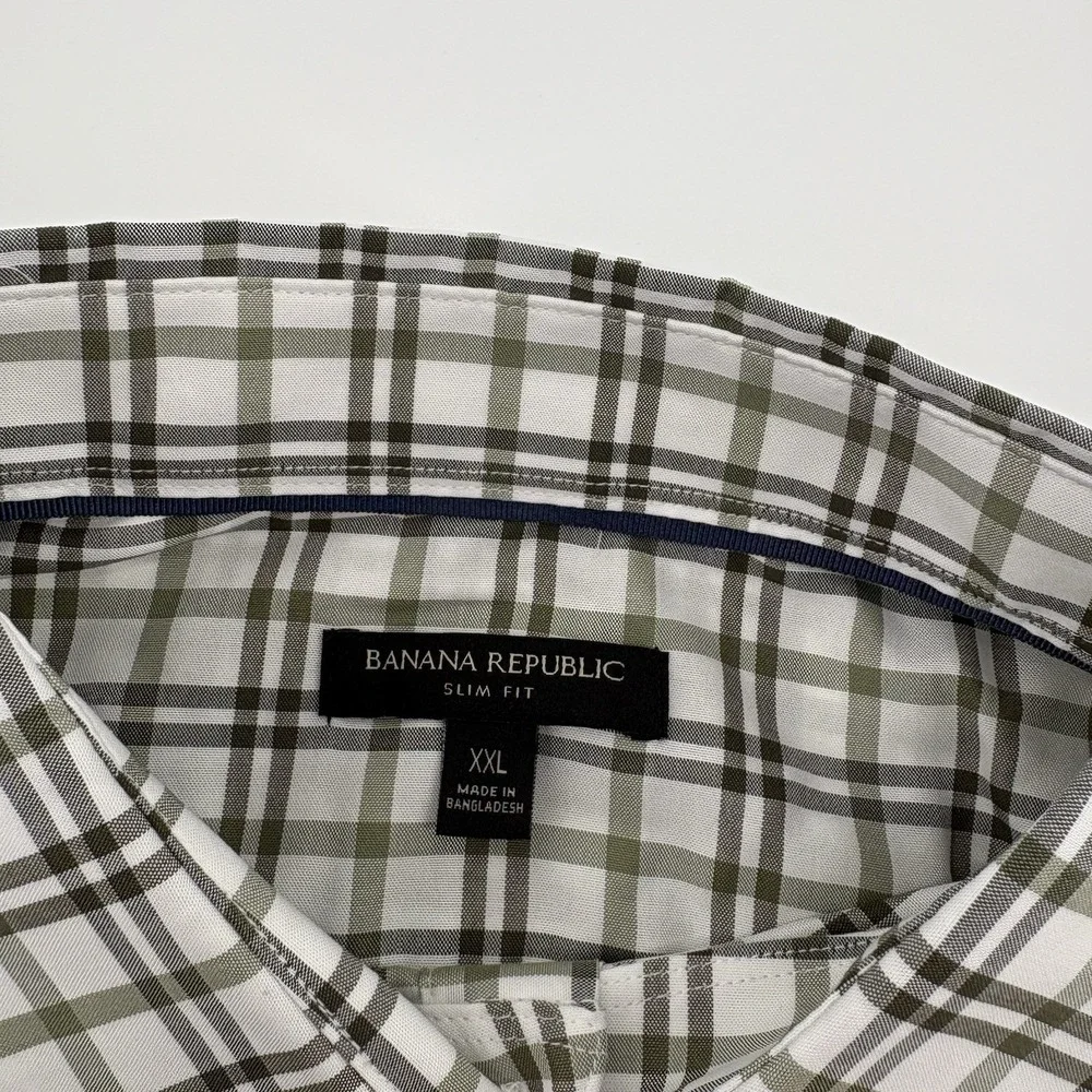 Banana Republic Slim Fit Stripe Button Down Shirt Men's Size XXL‎ Green